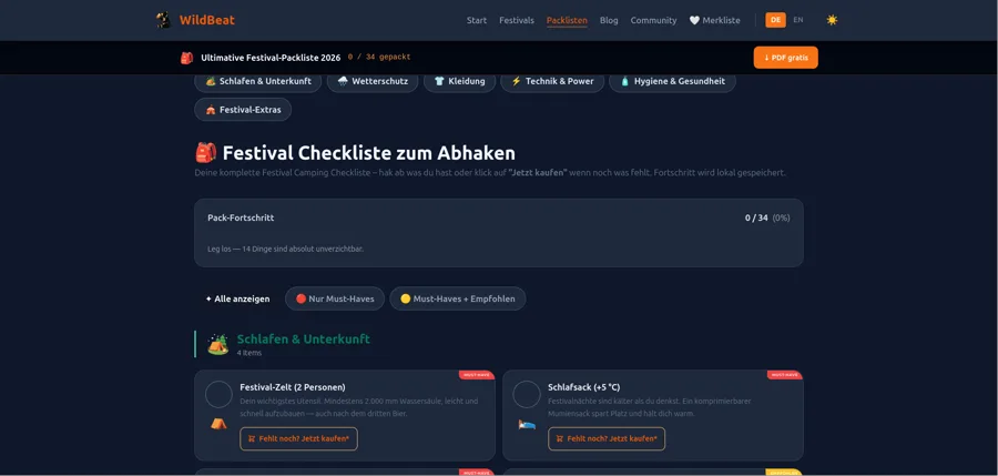 WildBeat – Festival Packliste